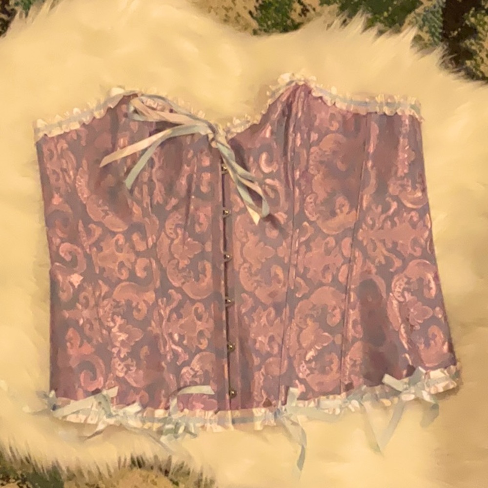 Purple and Pink Brocade Lace Up Corset